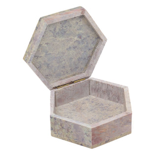 Soapstone Box Carved Chakra Trinket Box | Multi Chakra Symbol Hexagonal Jewellery Box | Handcrafted Chakra Keepsake Box Decorative Storage Box