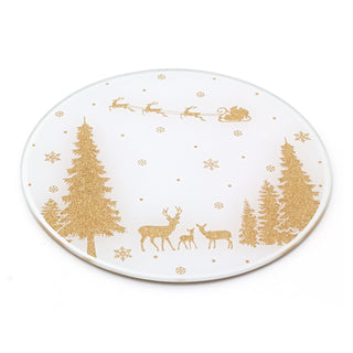 Gold Glitter Christmas Candle Plate | Glass Candle Holder Reindeer Candle Tray