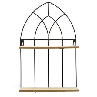 Modern Black Metal Arch Frame With Folding Shelves | Wall Mounted Multi Shelf Storage Organiser Unit | 2 Tier Shelving Unit Shelves For Wall