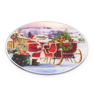 Santa Claus Christmas Candle Plate | Glass Candle Holder Christmas Candle Tray