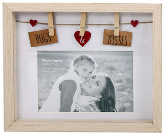 Clothes Line Wooden Box Frame With Pegs For 6 X 4 Photo - Hugs And Kisses