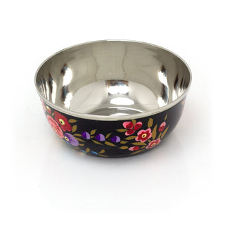 Hand Painted Black Enamelware Bowl | Round Snack Bowl Dip Bowl Vanity Bowl | Stainless Steel Trinket Dish Key Bowl Jewellery Dish