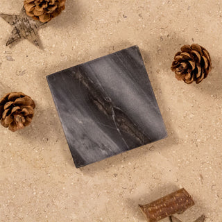 Set Of 4 Black Marble Coasters | 4 Piece Square Natural Stone Marble Coaster Set