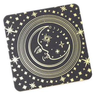 6 Piece Sun & Moon Coasters | Celestial Square Wooden Mats for Drinks Cups Mugs