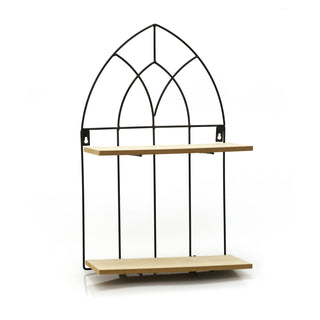 Modern Black Metal Arch Frame With Folding Shelves | Wall Mounted Multi Shelf Storage Organiser Unit | 2 Tier Shelving Unit Shelves For Wall