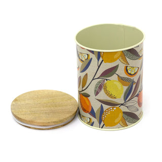 Citrus Zest Canister Airtight Kitchen Caddy With Wooden Lid Storage Tin - Cream