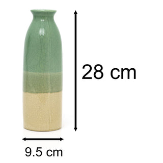 Retro Style Daisy Green Crackled Glaze Ceramic Vase | Ombre Glaze Cylinder Vase Flower Vase Pampas Grass Vase | Tall Stem Vase Decorative Vase For Flowers