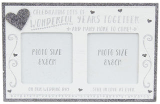 White Wooden Freestanding Silver Glitter Hearts Lots Wedding Anniversary Photo Frame