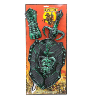 Kids Sword Shield Gauntlet Battle Pack Toy | Children's Medieval Knight Costume Fancy Dress | Play Sword Shield Set Role Playing - Green