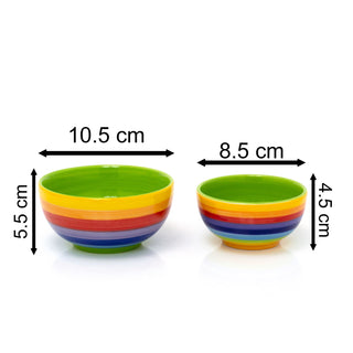 Hand Painted Rainbow Stripe Ceramic Set Of 2 Tapas Bowls | 2 Piece Snack Bowls Dipping Bowls Party Bowls | Duo Of Serving Bowls For Olives Nuts And Nibbles