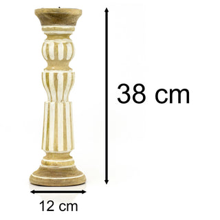 38cm Traditional Tall Wooden Church Pillar Candle Holder | Large Mango Wood Spike Candlestick Holder | Rustic Candle Stick Holders Wooden Candle Stand