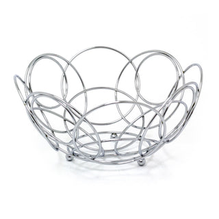 Chrome Round Wire Fruit Bowl | Large Silver Metal Kitchen Fruit Basket - 26cm