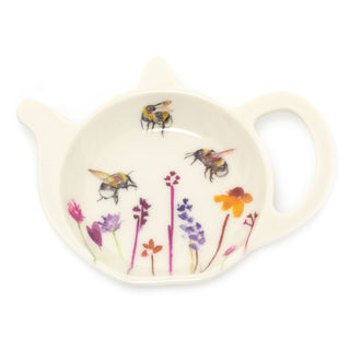 Busy Bee Floral Tea Bag Tidy Dish | Tea Bag Spoon Rest Kitchen Tidy | Melamine Used Teabag Holder
