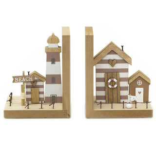 Nautical Bookends | Pair of Wooden Lighthouse Bookends for Beach House Shelves