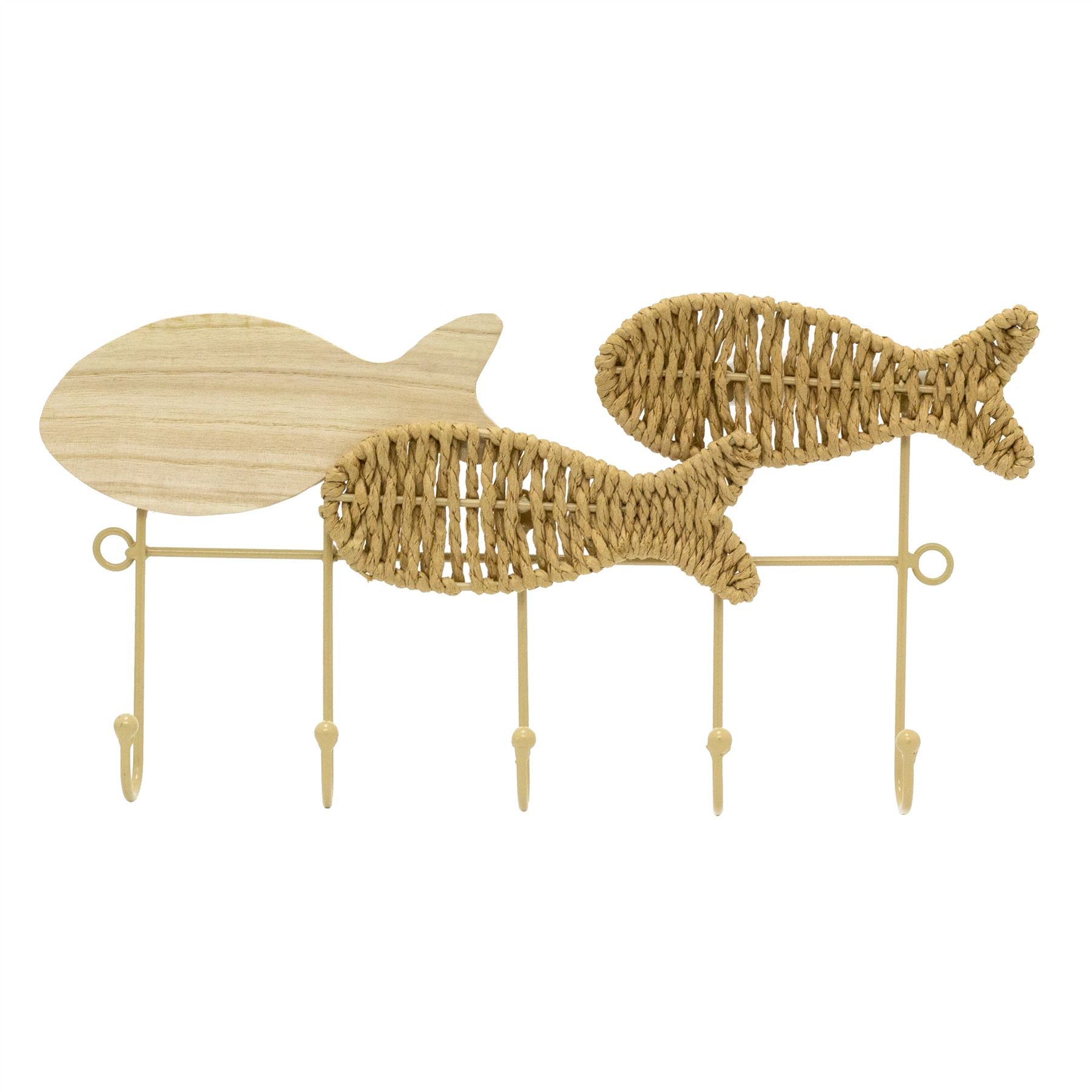 Decorative Fish Shaped Wall Hooks Nautical Wooden Coat Hanger With 5 Carousel