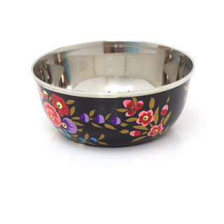 Hand Painted Black Enamelware Bowl | Round Snack Bowl Dip Bowl Vanity Bowl | Stainless Steel Trinket Dish Key Bowl Jewellery Dish