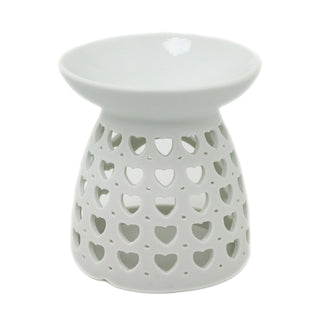 Heart Cut-Out White Ceramic Essential Oil Burner Tealight Candle Wax Melt Burner