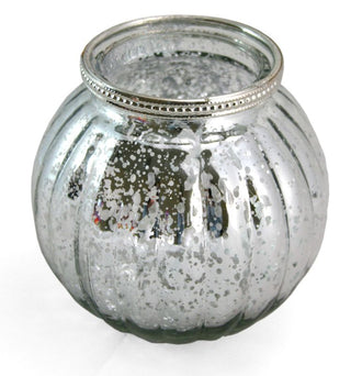Antique Silver Mercury Effect 13cm x 11.5cm Ribbed Candle Pot Tealight Holder
