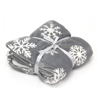 Traditional Grey Snowflake Plaid Christmas Blanket | Super Soft Luxury Sherpa Fleece Throw Blanket | Snug Throw Sofa Bed Plush Blanket 150 X 130cm