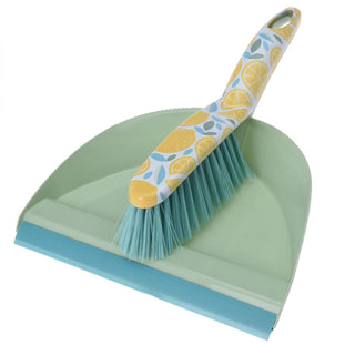 Ultra Clean Lemon Print Dustpan Brush Set | Hand Held Sweeping Brush And Dustpan | Indoor Floor Cleaning Brushes