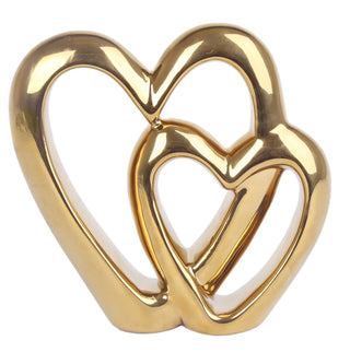 Elegant Gold Effect Metal Double Love Heart Decorative Ornament
