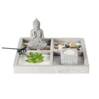 Stone Japanese Zen Garden Kit | Miniature Desktop Zen Garden Set Tealight Candle Holder | Meditation Accessories Buddha Ornaments