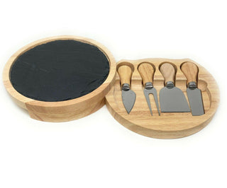 20cm Slate Round Wooden Cheese Board | Cheese Serving Platter Set | Charcuterie Platter And Serving Meat Board