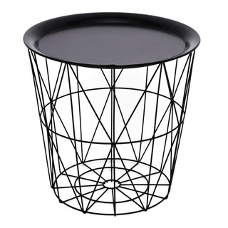 Black Metal Geometric Wire Occasional Side Table ~ Modern Storage Table With Lid