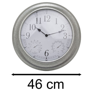 Galvanized Metal Weather Station Wall Clock Hygrometer Thermometer Clock - 46cm