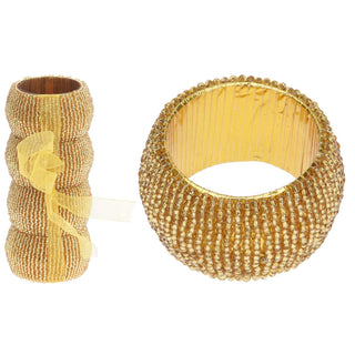 Set Of 4 Deluxe Gold Napkin Rings | Christmas Napkin Holder | Chic Beaded Glass Serviette Rings Table Napkin Holder