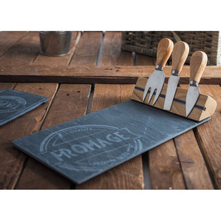 Beautiful Slate Cheese Board With Knives Set | Cheese Platter Knife Set Slate Serving Platter Set | Charcuterie Platter and Serving Meat Board | 30x15cm