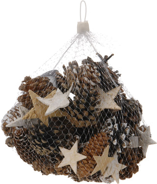 Set of Festive Rustic Decorative Pine Cones with Bark Stars And Twigs - 300g