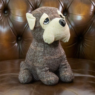 Winston Puppy Dog Doorstop in Herringbone Tartan Fabric | Animal Door Stop 1.5kg