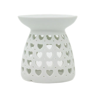 Heart Cut-Out White Ceramic Essential Oil Burner Tealight Candle Wax Melt Burner