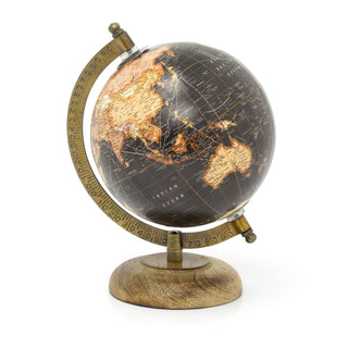 Antique Globe On Wooden Base | Decorative Vintage Style World Map Desk Globe - Black