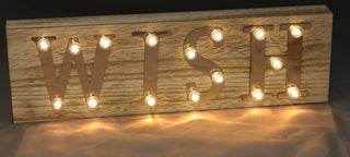 Battery Operated LED Light Up Copper Mirror Worded Wooden Box Sign ~ Wish