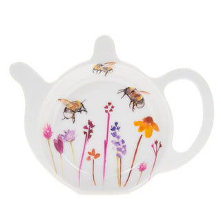 Busy Bee Floral Tea Bag Tidy Dish | Tea Bag Spoon Rest Kitchen Tidy | Melamine Used Teabag Holder