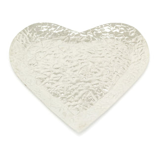 Stylish 37cm Aluminium Embossed Decorative Heart Dish | Large Decorative Silver Metal Display Plate With Hammered Detail | Perfume Jewellery Trinket Candle Tray