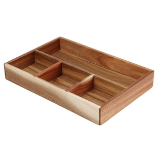 Acacia Wood Drawer Organiser | 4 - Compartment Storage for Home & Office – 30x20cm