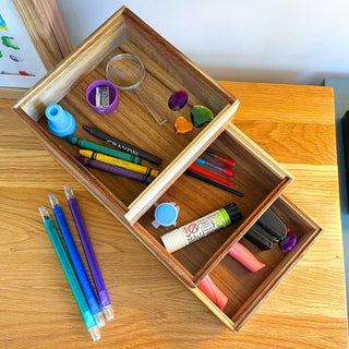 Acacia Wood Rectangular Organiser | Stackable Storage Tray for Drawers 23.5x15cm