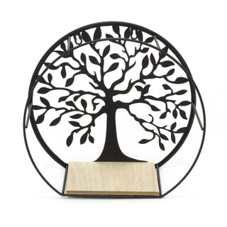 Set Of 3 Tree Of Life Wall Mounted Wooden Display Shelf | 3 Piece Black Metal Storage Shelves | Round Wall Shelves