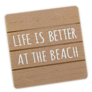 Set of 4 Wooden Seashore Coasters & Beach Hut Holder | Nautical Quotes Coasters