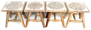 White Washed Rustic Shabby Chic Wooden Hand Carved Mango Wood Stool ~ Design Vary