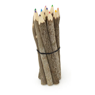 Pack Of 10 Medium Tamarind Tree Branch Twig Pencils | 10 Piece Colouring Pencils Rustic Wooden Pencils | 10 Multi Coloured Pencils Eco Friendly Party Bag Fillers