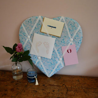 Ditsy Floral Fabric Heart Padded Memo Notice Photo Pin Board ~ Blue