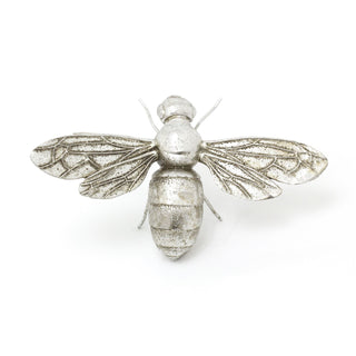 Open Wings Silver Effect Bee Garden Ornament | Indoor Outdoor Antique Style Bumble Bee Statue | Bee Sculpture Garden Wall Hanging Decorations