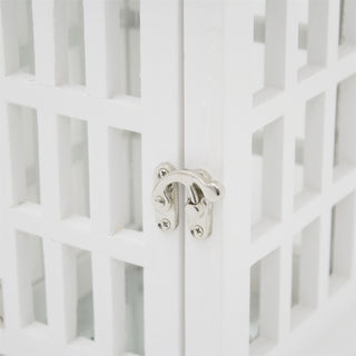 White Wooden Candle Lantern | 39cm Hurricane Lantern Candle Holders for Home Garden Patio - Tealight Candle Holder With Handle