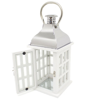 White Wooden Candle Lantern | 39cm Hurricane Lantern Candle Holders for Home Garden Patio - Tealight Candle Holder With Handle