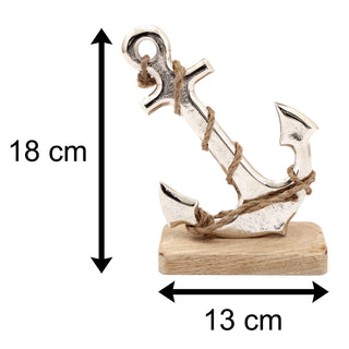18cm Nautical Silver Metal Ships Anchor | Seaside Ornament Decoration On Stand | Aluminium Boat Anchors