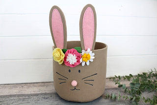 Set Of 2 Cute Bunny Ear Storage Baskets Hampers | 2 Piece Bunny Rabbit Felt Bucket | Rabbit Organiser Bin For Nursery Easter Gift Baskets